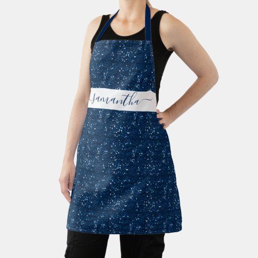 Navy Blue Glitter Sequin gepersonaliseerd script Schort (Insitu)