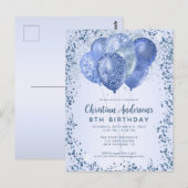 Navy Blue Glitter Sparkle Balloon Kids Verjaardag Briefkaart (Voorkant / Achterkant)
