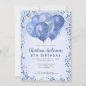 Navy Blue Glitter Sparkle Balloon Kids Verjaardag Kaart (Voorkant)