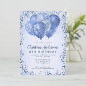 Navy Blue Glitter Sparkle Balloon Kids Verjaardag Kaart (Staand voorkant)