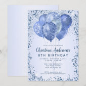 Navy Blue Glitter Sparkle Balloon Kids Verjaardag Kaart (Voorkant / Achterkant)