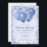 Navy Blue Glitter Sparkle Balloon Kids Verjaardag Kaart<br><div class="desc">Modern Glam Navy Blue Glitter Sparkle Balloon Vrouwelijk Meisje Kinderen Verjaardag Uitnodiging</div>
