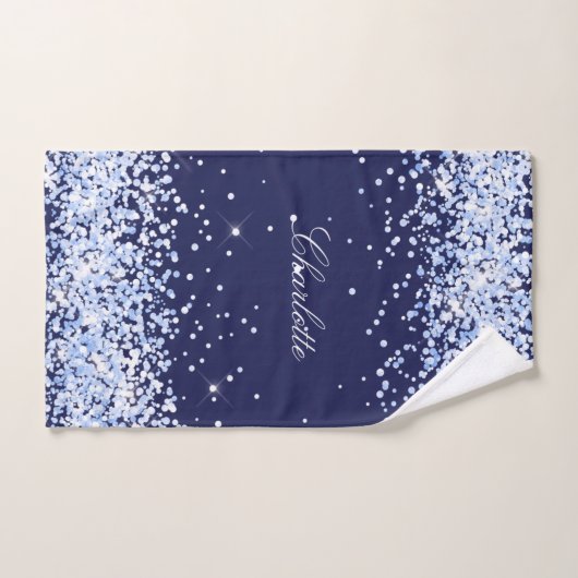Navy blue glitter-stofnaam bad handdoek (Handdoek)