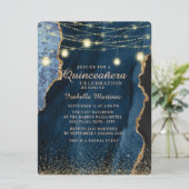 Navy Blue Glitter String Lights Quinceañera Kaart (Staand voorkant)