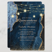 Navy Blue Glitter String Lights Quinceañera Kaart (Voorkant / Achterkant)