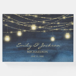 Navy Blue Glitter String Lights Wedding Gastenboek
