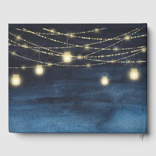 Navy Blue Glitter String Lights Wedding Gastenboek (Achterkant)