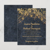 Navy Blue Glitter String Lights Wedding Kaart (Voorkant / Achterkant)