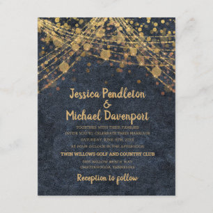 Navy Blue Glitter String Lights Wedding Kaart