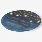 Navy Blue Glitter String Lights Wedding Papieren Bordje (Gekanteld)