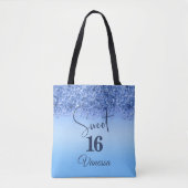 Navy Blue Glitter Sweet 16 Birthday Girly Sparkle Tote Bag (Voorkant)
