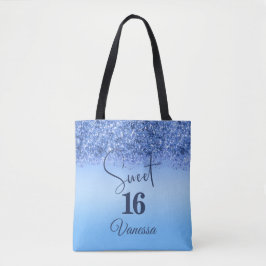 Navy Blue Glitter Sweet 16 Birthday Girly Sparkle Tote Bag
