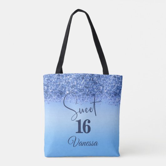 Navy Blue Glitter Sweet 16 Birthday Girly Sparkle Tote Bag (Achterkant)