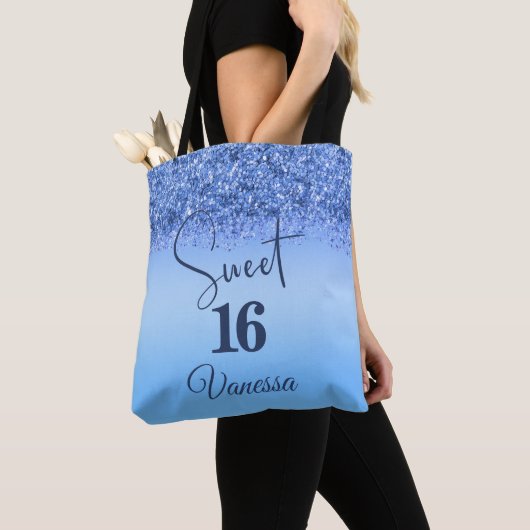 Navy Blue Glitter Sweet 16 Birthday Girly Sparkle Tote Bag (Dichtbij)