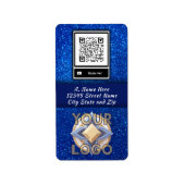 Navy Blue Glitter Verticale QR-code Logo Event Pro Etiket (Voorkant)