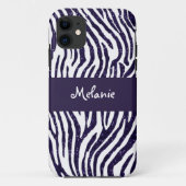 Navy Blue Glitter Zebra Monogram iPhone Case (Achterkant)