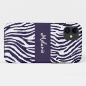 Navy Blue Glitter Zebra Monogram iPhone Case (Achterkant (horizontaal))