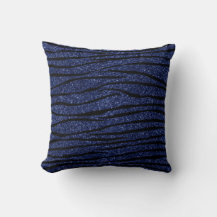 Navy blue glitter zebra strepen kussen