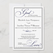 Navy Blue God is Love Christelijk Wedding Invitati Kaart (Voorkant)