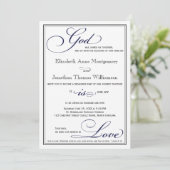 Navy Blue God is Love Christelijk Wedding Invitati Kaart (Staand voorkant)