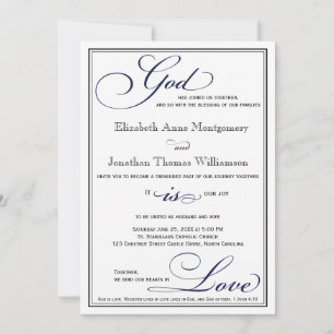Navy Blue God is Love Christelijk Wedding Invitati Kaart