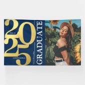 Navy Blue Gold 2025 Afstuderen Foto Afstuderen Spandoek (Horizontaal)