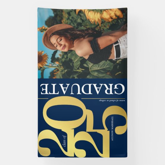 Navy Blue Gold 2025 Afstuderen Foto Afstuderen Spandoek (Verticaal)