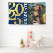 Navy Blue Gold 2025 Afstuderen Foto Afstuderen Spandoek (Insitu)