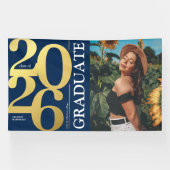 Navy Blue Gold 2025 Afstuderen Foto Afstuderen Spandoek (Horizontaal)