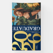Navy Blue Gold 2025 Afstuderen Foto Afstuderen Spandoek (Verticaal)