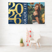 Navy Blue Gold 2025 Afstuderen Foto Afstuderen Spandoek (Insitu)