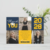Navy Blue & Gold 3 Foto Afstuderen Dank u Kaart (Staand voorkant)