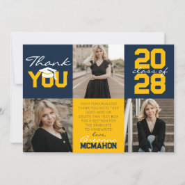 Navy Blue & Gold 3 Foto Afstuderen Dank u Kaart