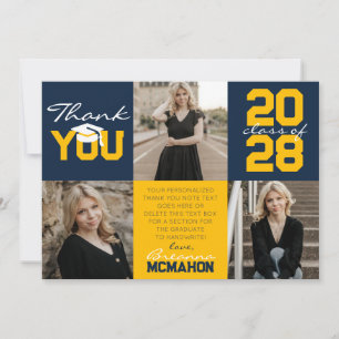 Navy Blue & Gold 3 Foto Afstuderen Dank u Kaart
