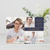 Navy Blue Gold 3 Foto Collage Afstuderen Aankond Aankondiging (Staand voorkant)