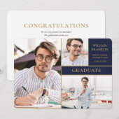 Navy Blue Gold 3 Foto Collage Afstuderen Announc Aankondiging (Voorkant / Achterkant)