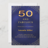Navy blue gold 50th fabulous birthday invitation kaart (Voorkant)