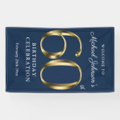 Navy Blue Gold 60th Birthday Party Elegant Welcome Spandoek (Horizontaal)