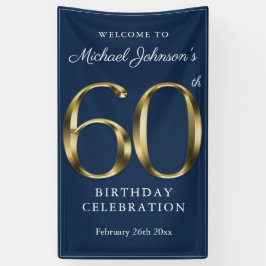 Navy Blue Gold 60th Birthday Party Elegant Welcome Spandoek