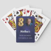 Navy blue gold 80th photo birthday party pokerkaarten (Achterkant)