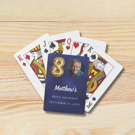 Navy blue gold 80th photo birthday party pokerkaarten
