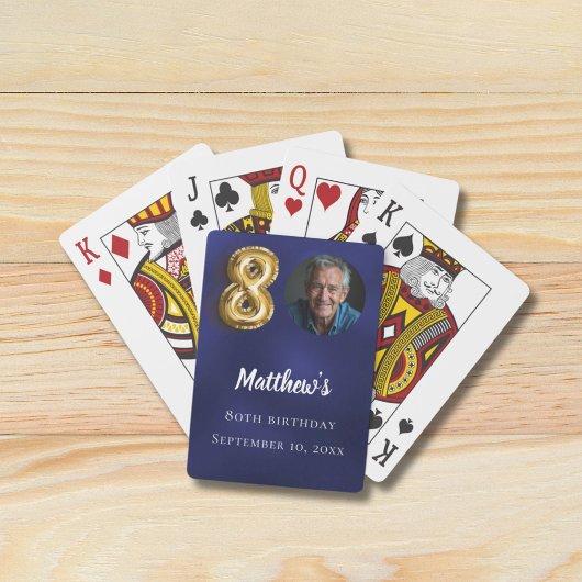 Navy blue gold 80th photo birthday party pokerkaarten
