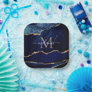 Navy Blue Gold Aangepaste Naam Letter Paper Borden Papieren Bordje