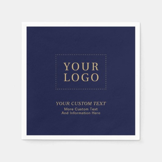 Navy Blue Gold | Aangepaste zakelijke Logo Promoti Servet (Voorkant)