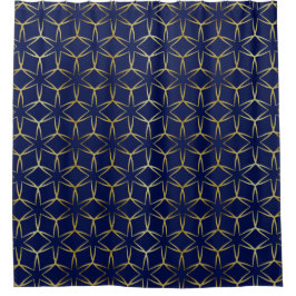 Navy Blue & Gold Abstract Geometric Pattern Luxury Douchegordijn