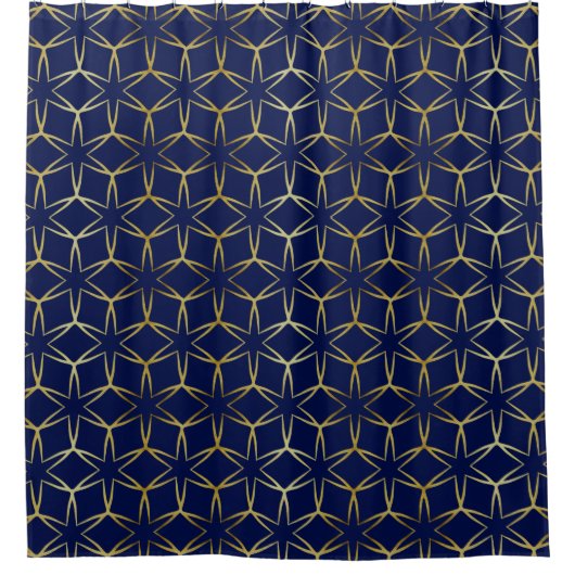 Navy Blue & Gold Abstract Geometric Pattern Luxury Douchegordijn (Voorkant)