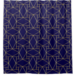 Navy Blue & Gold Abstract Geometric Pattern Luxury Douchegordijn