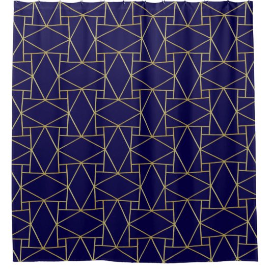 Navy Blue & Gold Abstract Geometric Pattern Luxury Douchegordijn (Voorkant)