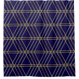 Navy Blue & Gold Abstract Geometric Pattern Luxury Douchegordijn