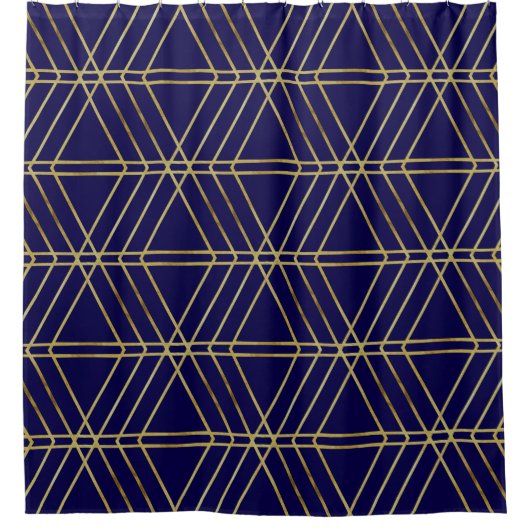 Navy Blue & Gold Abstract Geometric Pattern Luxury Douchegordijn (Voorkant)